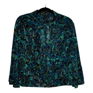 Perceptions New York Womens Sequin Floral Jacket Blazer Blue Green Size 18